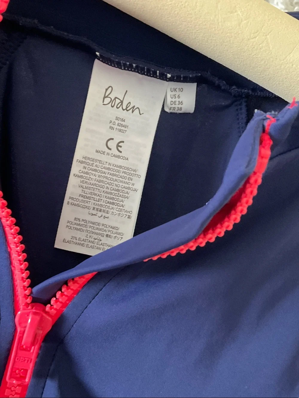 Boden Blue Long Sleeve Rash Guard with Pink Zipper - Picture 2 of 3